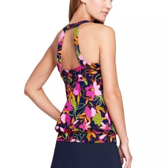 NWT Lands End Chlorine Resistant Halter Tankini Blouse in Deep Sea Jungle SZ 14 - Picture 9 of 9